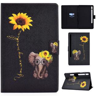 For Samsung Galaxy Tab S7 11.0 T870 Colored Drawing Pattern Voltage Horizontal Flip Black TPU + PU Leather Case with Holder & Card Slots & Anti-skid Strip & Sleep / Wake-up Function(Chrysanthemum Elephant)