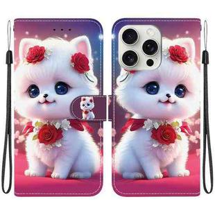 For iPhone 16 Pro Max Crystal Texture Colored Drawing Leather Phone Case(Rose Cat)