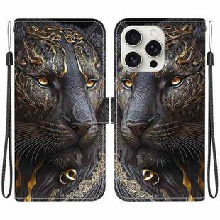For iPhone 16 Pro Max Crystal Texture Colored Drawing Leather Phone Case(Black Gold Lion)