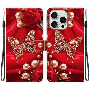 For iPhone 16 Pro Max Crystal Texture Colored Drawing Leather Phone Case(Pearl Butterfly Rose)