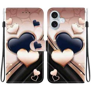 For iPhone 16 Crystal Texture Colored Drawing Leather Phone Case(Love Heart)