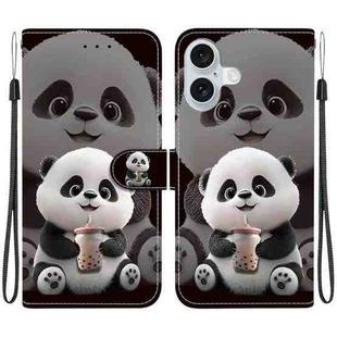 For iPhone 16 Crystal Texture Colored Drawing Leather Phone Case(Milk Tea Bear)