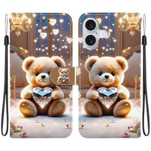For iPhone 16 Crystal Texture Colored Drawing Leather Phone Case(Diamond Bear)