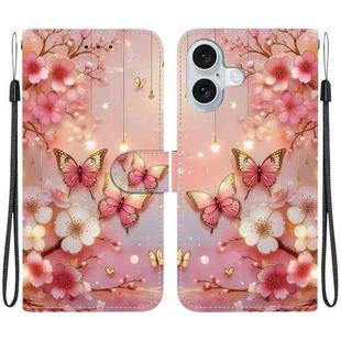 For iPhone 16 Crystal Texture Colored Drawing Leather Phone Case(Lantern Butterflies)