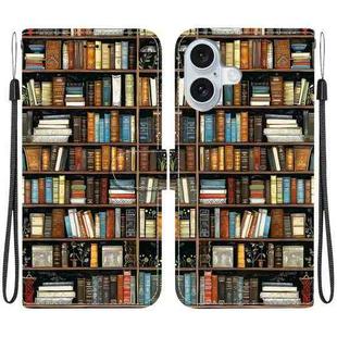 For iPhone 16 Crystal Texture Colored Drawing Leather Phone Case(Bookshelf)