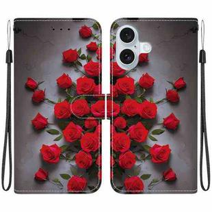 For iPhone 16 Crystal Texture Colored Drawing Leather Phone Case(Red Roses)