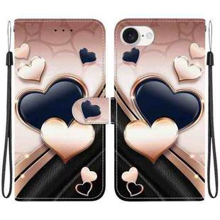 For iPhone 16e Crystal Texture Colored Drawing Leather Phone Case(Love Heart)
