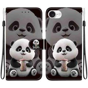 For iPhone 16e Crystal Texture Colored Drawing Leather Phone Case(Milk Tea Bear)