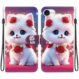 For iPhone 16e Crystal Texture Colored Drawing Leather Phone Case(Rose Cat)