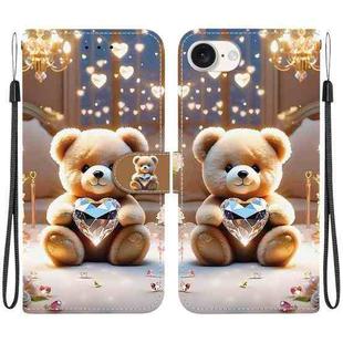 For iPhone 16e Crystal Texture Colored Drawing Leather Phone Case(Diamond Bear)