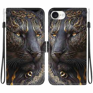 For iPhone 16e Crystal Texture Colored Drawing Leather Phone Case(Black Gold Lion)