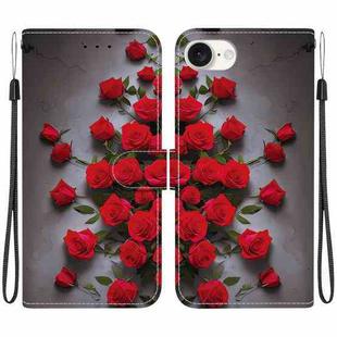 For iPhone 16e Crystal Texture Colored Drawing Leather Phone Case(Red Roses)