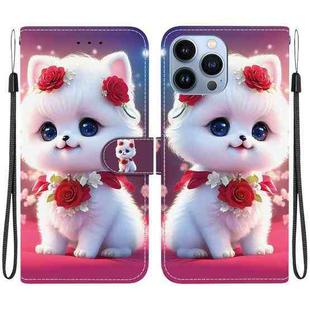 For iPhone 15 Pro Crystal Texture Colored Drawing Leather Phone Case(Rose Cat)
