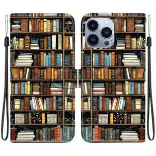 For iPhone 15 Pro Crystal Texture Colored Drawing Leather Phone Case(Bookshelf)