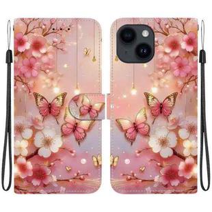 For iPhone 15 Plus Crystal Texture Colored Drawing Leather Phone Case(Lantern Butterflies)