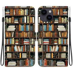 For iPhone 15 Plus Crystal Texture Colored Drawing Leather Phone Case(Bookshelf)