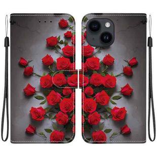 For iPhone 15 Plus Crystal Texture Colored Drawing Leather Phone Case(Red Roses)