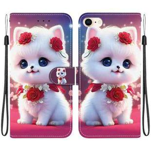 For iPhone SE 2022 / SE 2020 / 8 / 7 Crystal Texture Colored Drawing Leather Phone Case(Rose Cat)