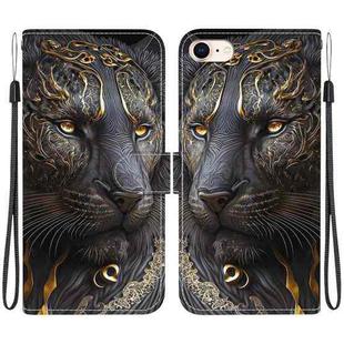 For iPhone SE 2022 / SE 2020 / 8 / 7 Crystal Texture Colored Drawing Leather Phone Case(Black Gold Lion)