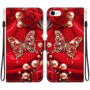 For iPhone SE 2022 / SE 2020 / 8 / 7 Crystal Texture Colored Drawing Leather Phone Case(Pearl Butterfly Rose)