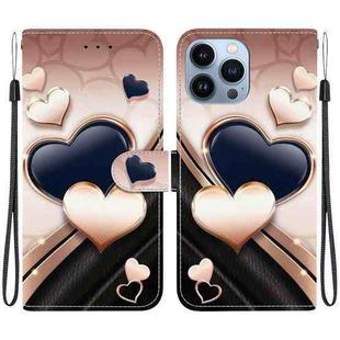 For iPhone 13 Pro Crystal Texture Colored Drawing Leather Phone Case(Love Heart)