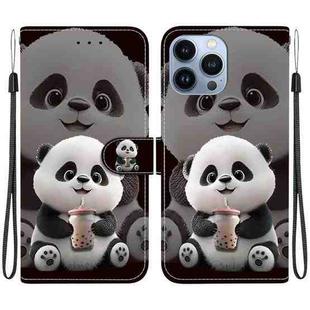 For iPhone 13 Pro Crystal Texture Colored Drawing Leather Phone Case(Milk Tea Bear)
