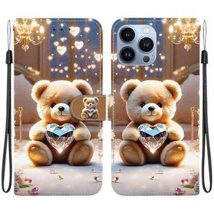 For iPhone 13 Pro Crystal Texture Colored Drawing Leather Phone Case(Diamond Bear)