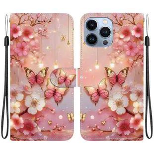 For iPhone 13 Pro Crystal Texture Colored Drawing Leather Phone Case(Lantern Butterflies)