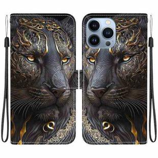 For iPhone 13 Pro Crystal Texture Colored Drawing Leather Phone Case(Black Gold Lion)