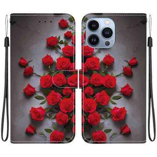 For iPhone 13 Pro Crystal Texture Colored Drawing Leather Phone Case(Red Roses)