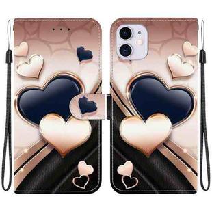 For iPhone 11 Crystal Texture Colored Drawing Leather Phone Case(Love Heart)
