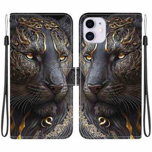 For iPhone 11 Crystal Texture Colored Drawing Leather Phone Case(Black Gold Lion)