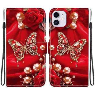 For iPhone 11 Crystal Texture Colored Drawing Leather Phone Case(Pearl Butterfly Rose)
