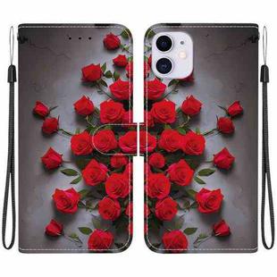 For iPhone 11 Crystal Texture Colored Drawing Leather Phone Case(Red Roses)