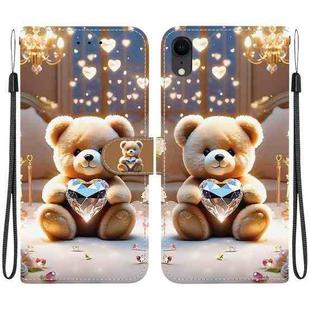For iPhone XR Crystal Texture Colored Drawing Leather Phone Case(Diamond Bear)