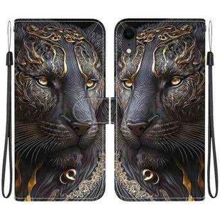 For iPhone XR Crystal Texture Colored Drawing Leather Phone Case(Black Gold Lion)