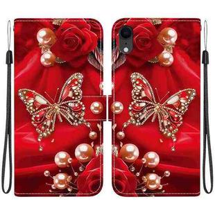 For iPhone XR Crystal Texture Colored Drawing Leather Phone Case(Pearl Butterfly Rose)