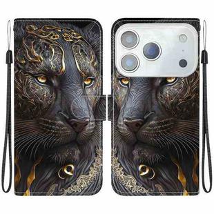 For iPhone 17 Pro Max Crystal Texture Colored Drawing Leather Phone Case(Black Gold Lion)