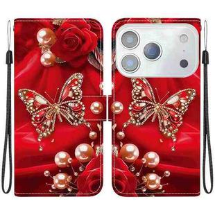For iPhone 17 Pro Max Crystal Texture Colored Drawing Leather Phone Case(Pearl Butterfly Rose)
