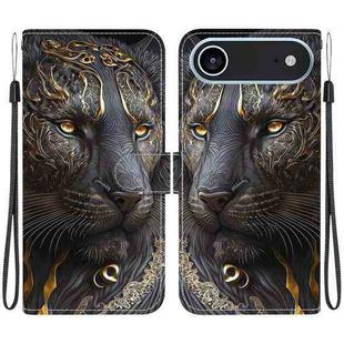 For iPhone 17 Air Crystal Texture Colored Drawing Leather Phone Case(Black Gold Lion)