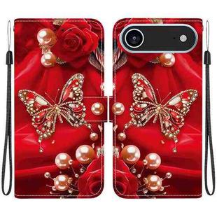 For iPhone 17 Air Crystal Texture Colored Drawing Leather Phone Case(Pearl Butterfly Rose)