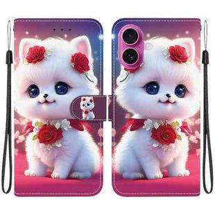 For iPhone 17 Crystal Texture Colored Drawing Leather Phone Case(Rose Cat)