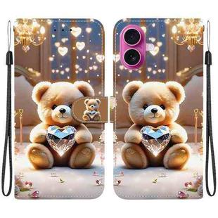 For iPhone 17 Crystal Texture Colored Drawing Leather Phone Case(Diamond Bear)