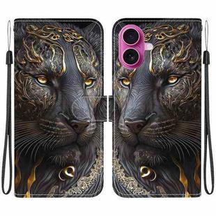 For iPhone 17 Crystal Texture Colored Drawing Leather Phone Case(Black Gold Lion)