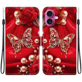 For iPhone 17 Crystal Texture Colored Drawing Leather Phone Case(Pearl Butterfly Rose)