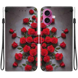 For iPhone 17 Crystal Texture Colored Drawing Leather Phone Case(Red Roses)