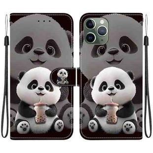 For iPhone 11 Pro Crystal Texture Colored Drawing Leather Phone Case(Milk Tea Bear)