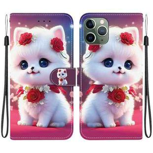 For iPhone 11 Pro Crystal Texture Colored Drawing Leather Phone Case(Rose Cat)