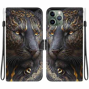 For iPhone 11 Pro Crystal Texture Colored Drawing Leather Phone Case(Black Gold Lion)