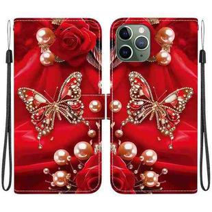 For iPhone 11 Pro Crystal Texture Colored Drawing Leather Phone Case(Pearl Butterfly Rose)